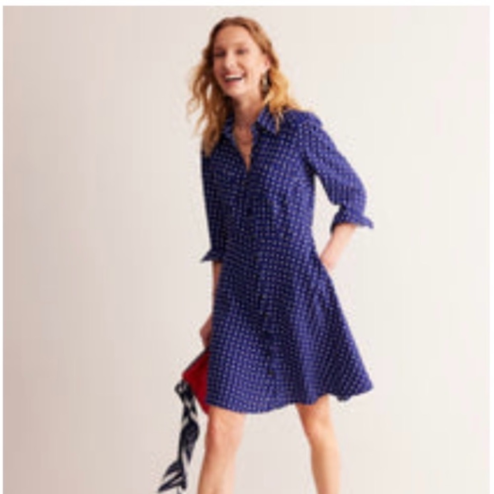 Boden Navy and White Geometric Shirt